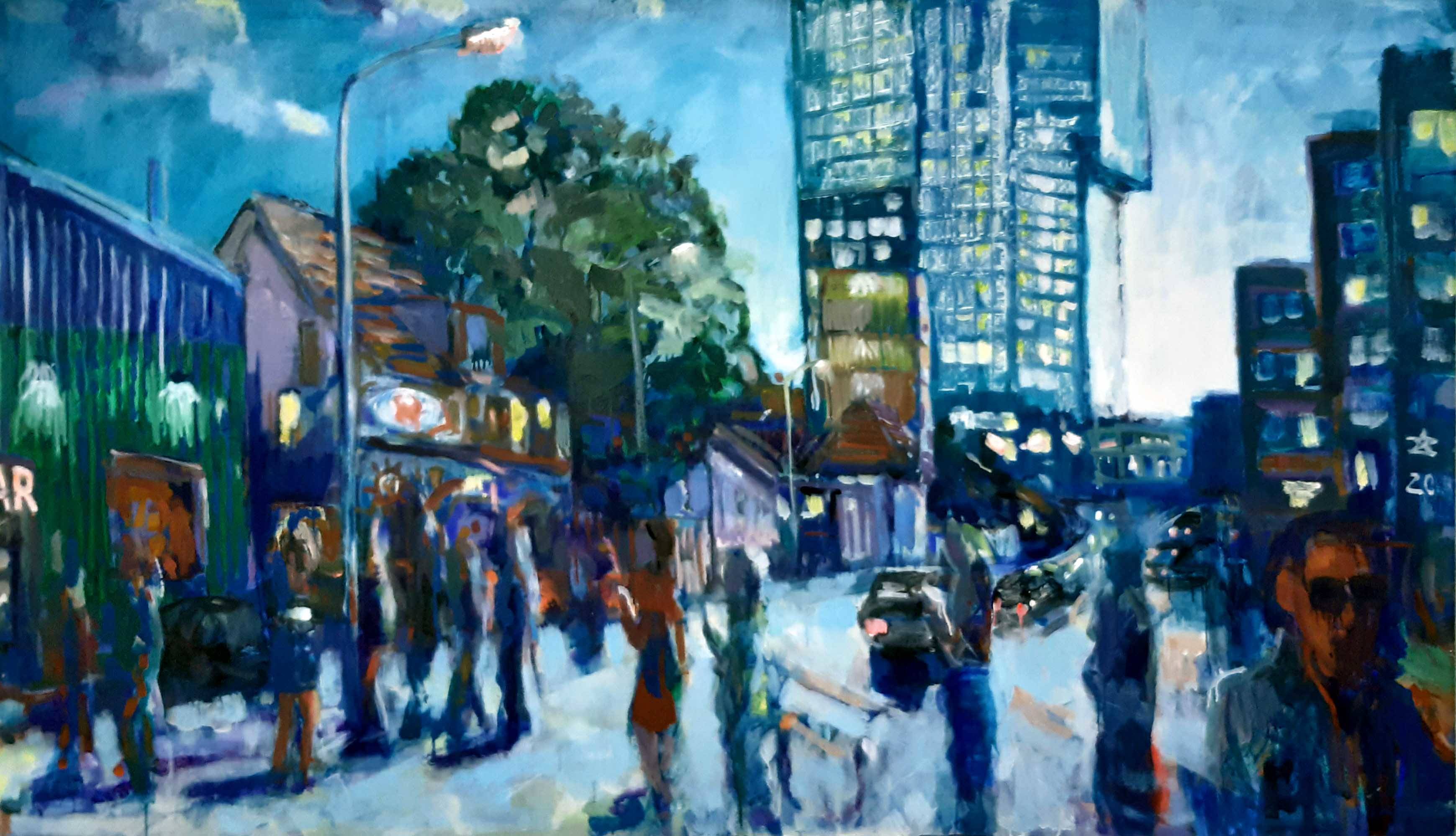 Strassensezene Zürich 5, Ölgemälde von Alex Zwalen